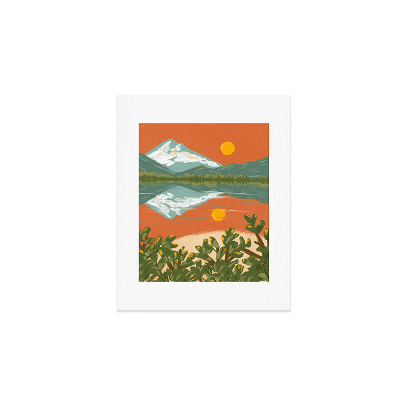Tranquil Sunset Lake Painting Art Print Gallery Image 1