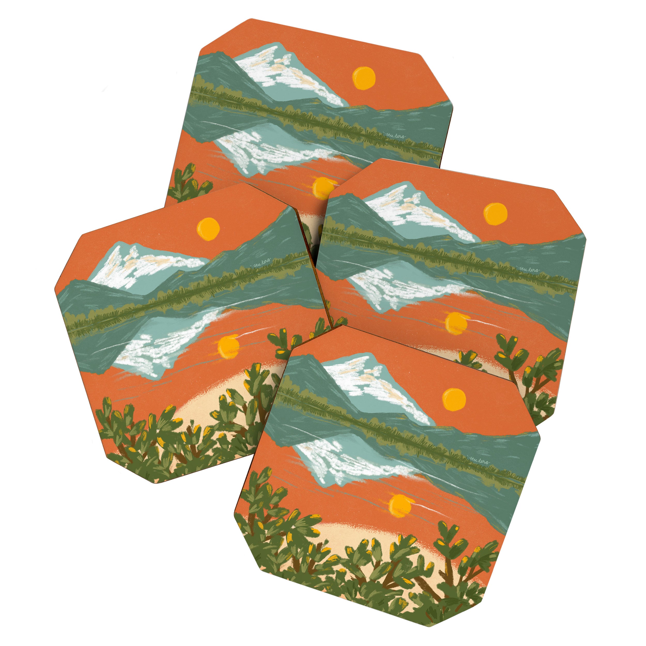 Tranquil Sunset Lake Painting Coaster Gallery Image 1