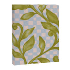Vibrant Green Leaves on a Blue Checkered Background Canvas Print Gallery Image 6