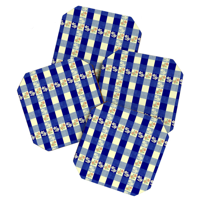 Vintage Blue Gingham with Flowers Coaster Gallery Image 1