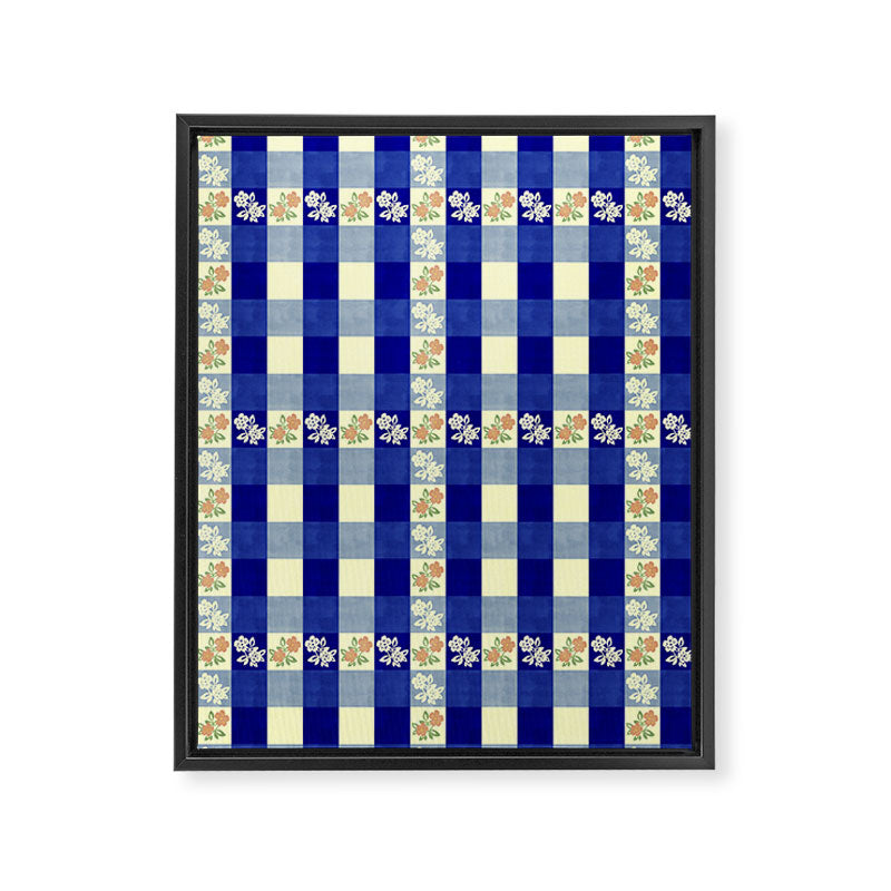 Vintage Blue Gingham with Flowers Framed Canvas Print Gallery Image 8
