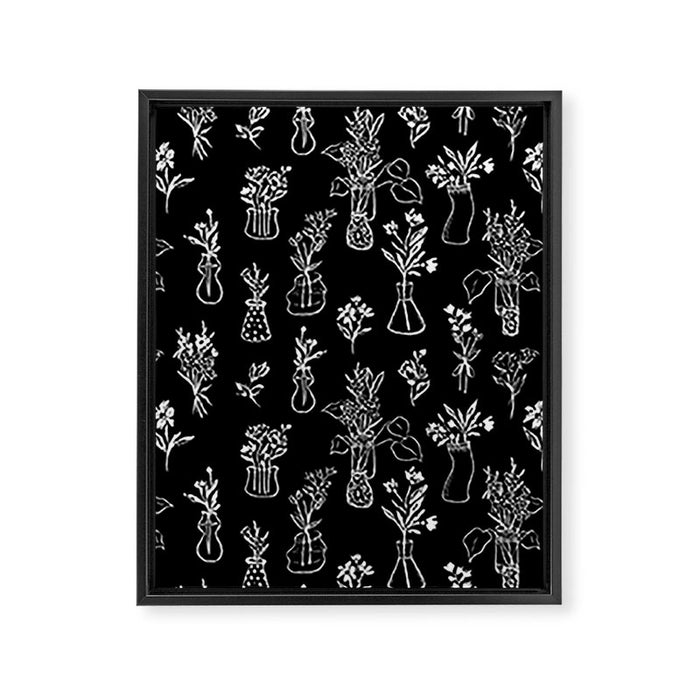 Wildflowers and vases in dark background Framed Canvas Print Gallery Image 1