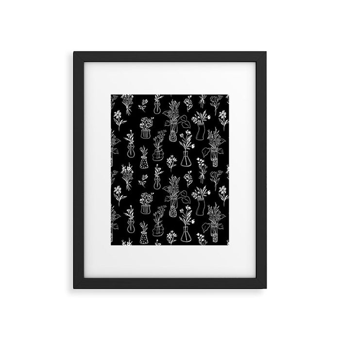 Wildflowers and vases in dark background Framed Art Print Gallery Image 1