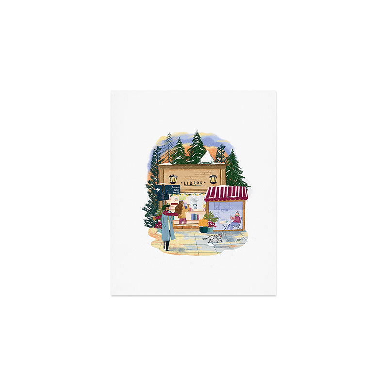 Winter at the bookshop Art Print Gallery Image 1