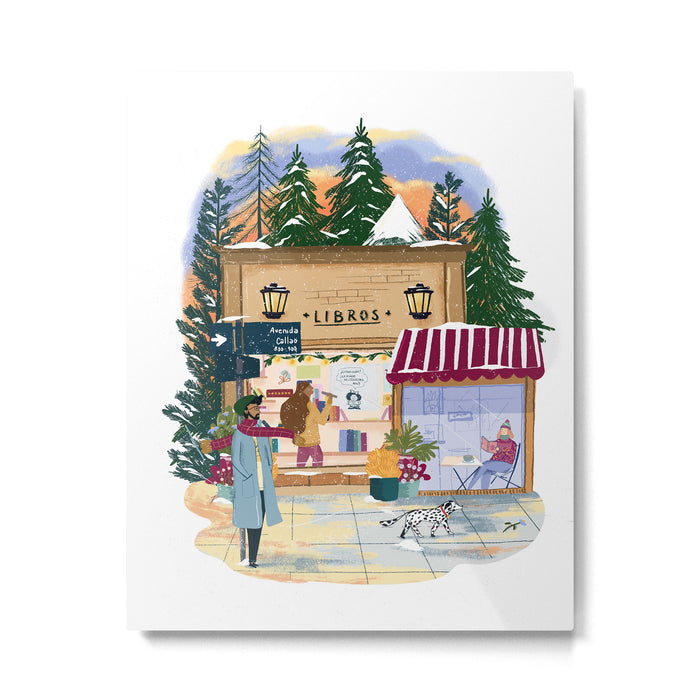 Winter at the bookshop Metal Print Gallery Image 1