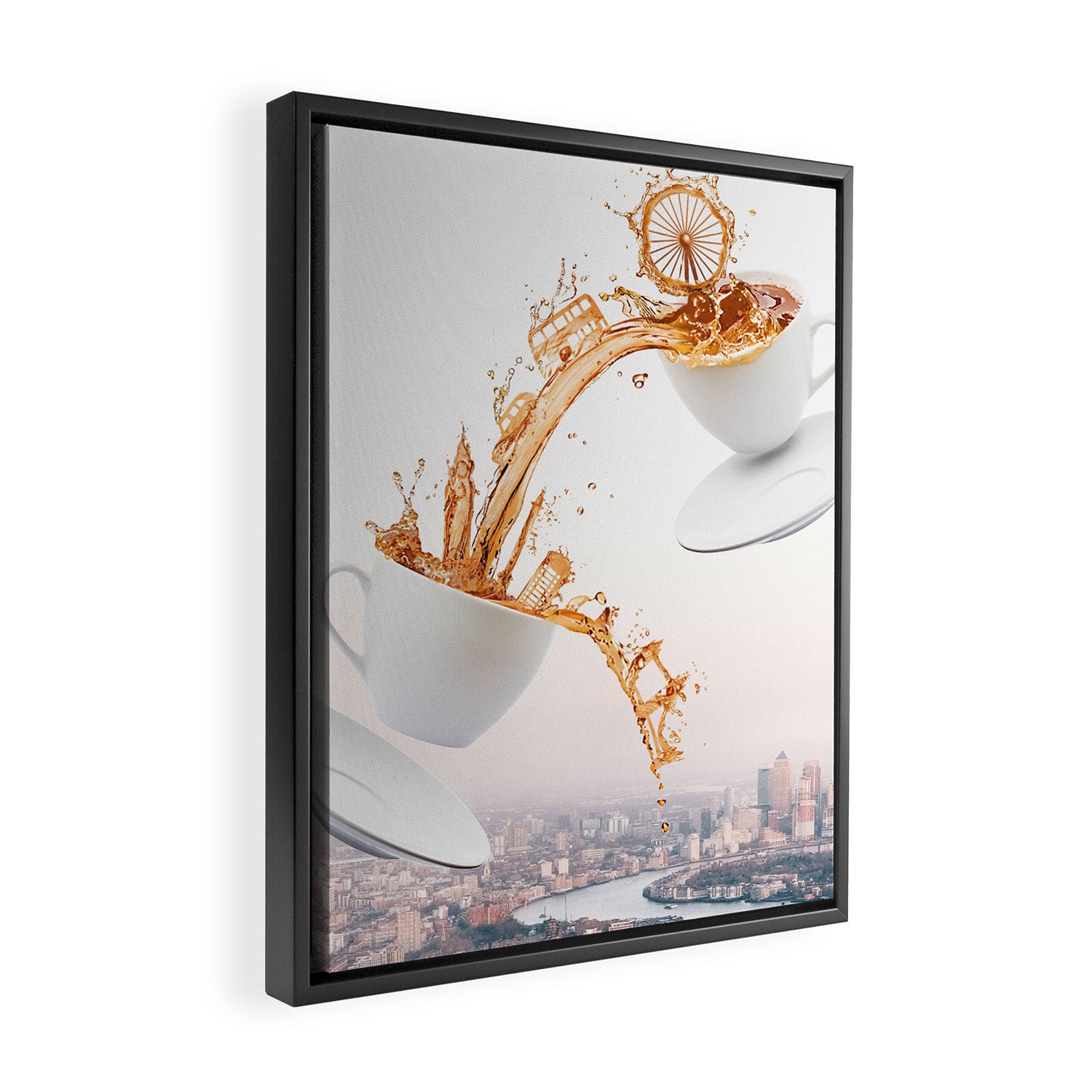 London in a Tea Cup Framed Canvas Print Gallery Image 2
