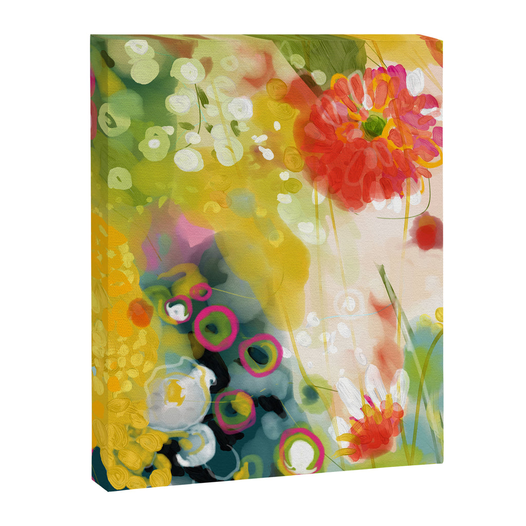 abstract floral art in yellow green and rose magenta colors Canvas Print Gallery Image 8