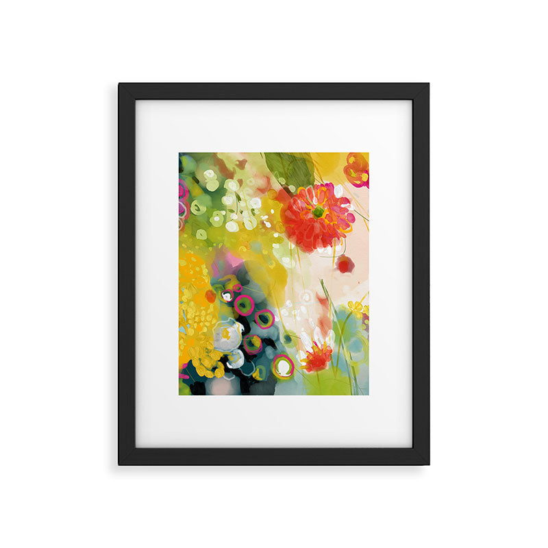 abstract floral art in yellow green and rose magenta colors Framed Art Print Gallery Image 6
