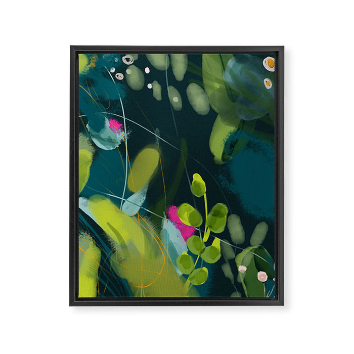 abstract jungle fever leaves in floral green Framed Canvas Print Gallery Image 1