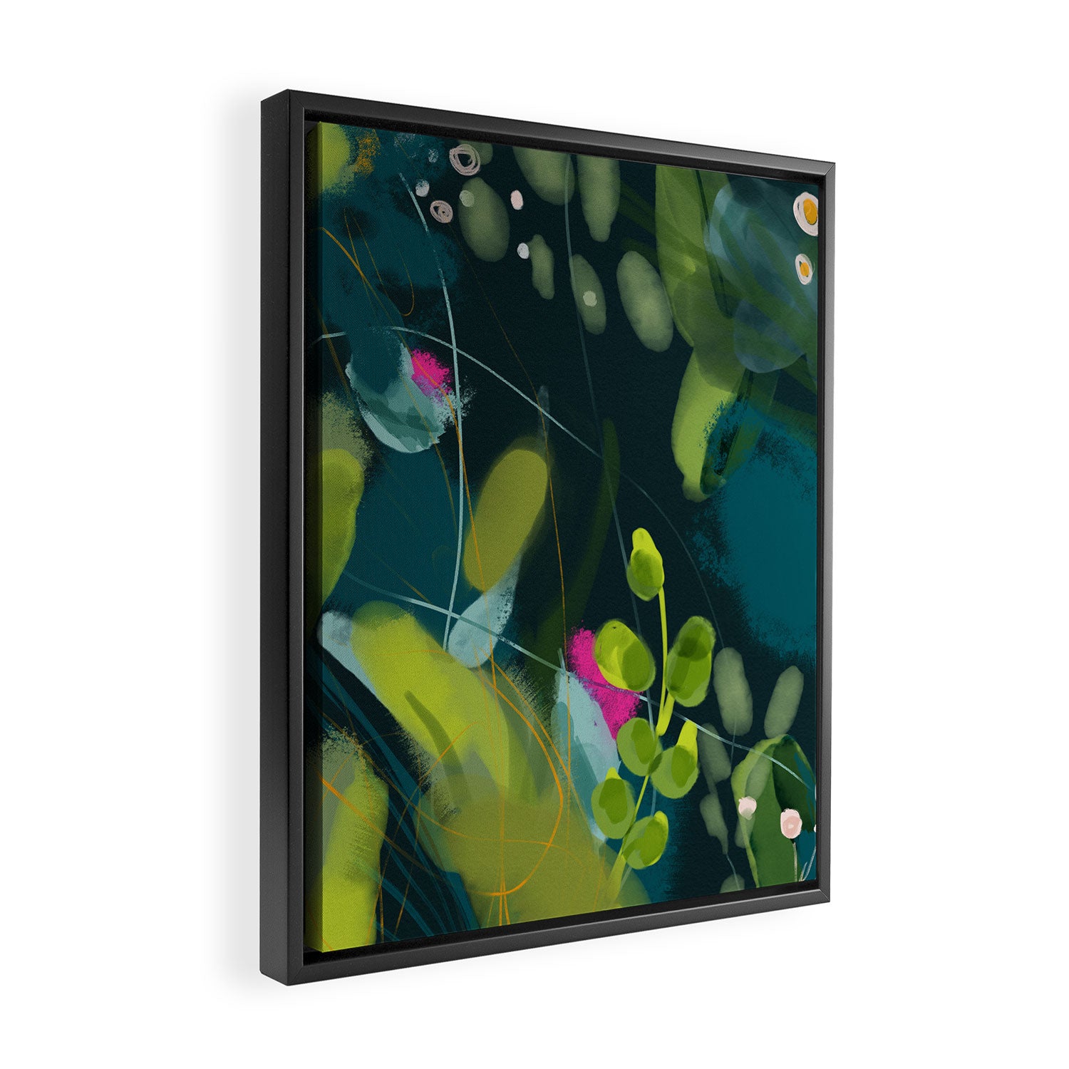 abstract jungle fever leaves in floral green Framed Canvas Print Gallery Image 2