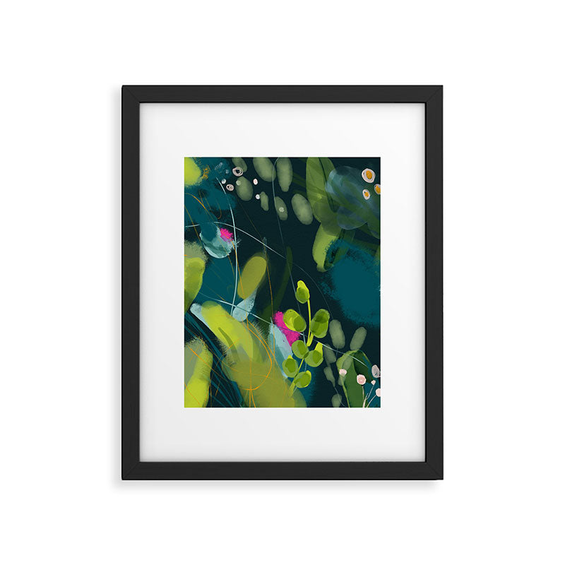 abstract jungle fever leaves in floral green Framed Art Print Gallery Image 6