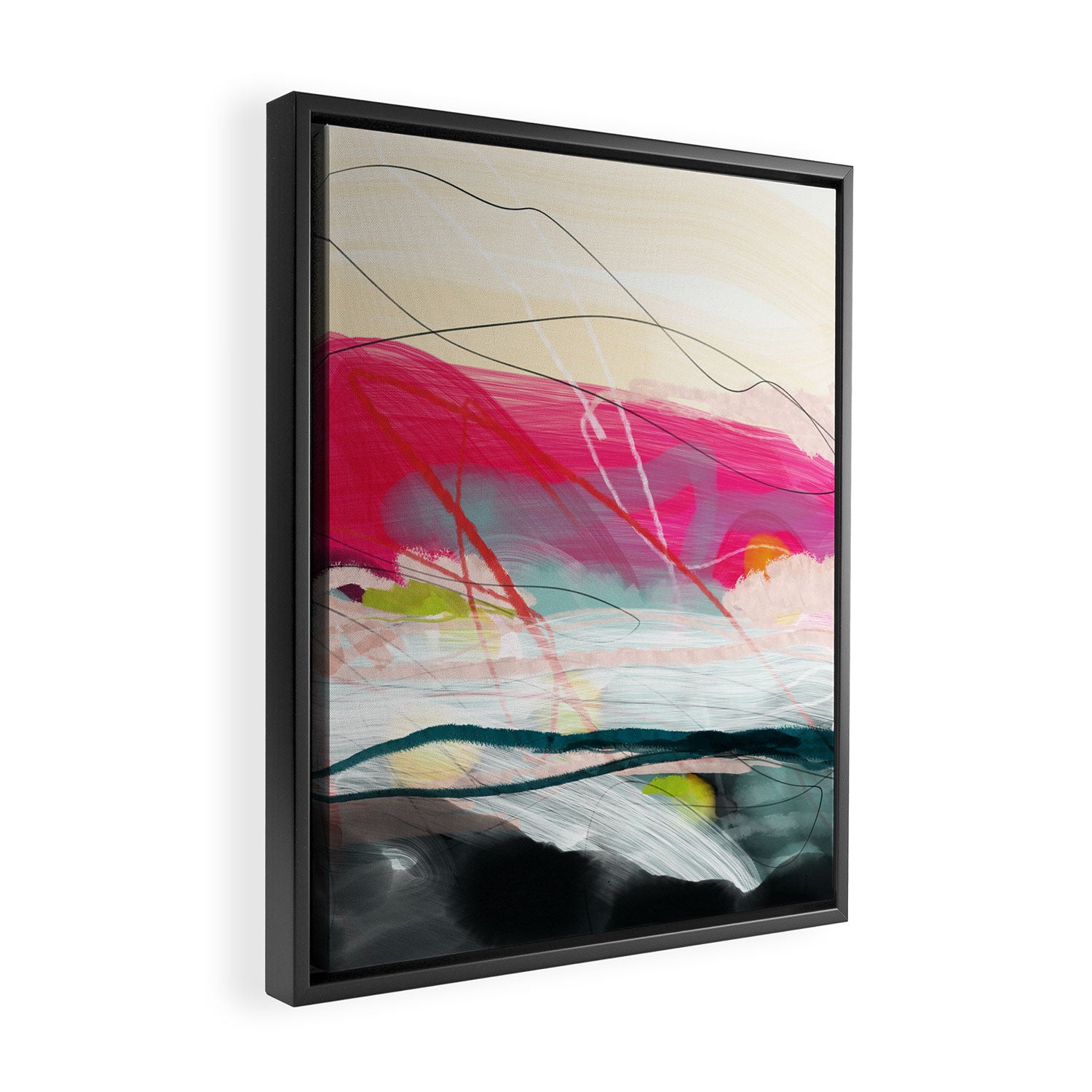 abstract landscape with pink sky over white cloud mountain Framed Canvas Print Gallery Image 2