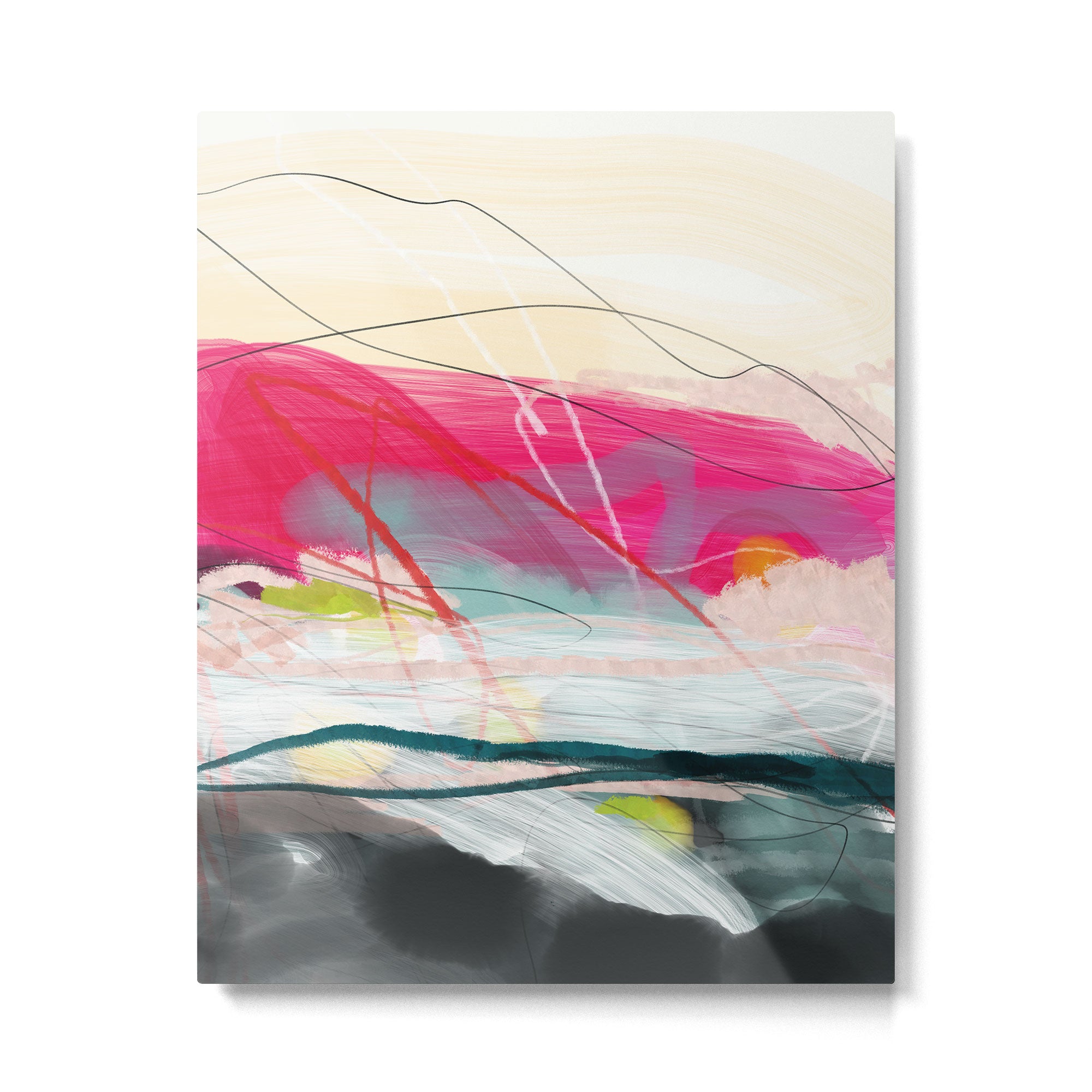 abstract landscape with pink sky over white cloud mountain Metal Print Gallery Image 6