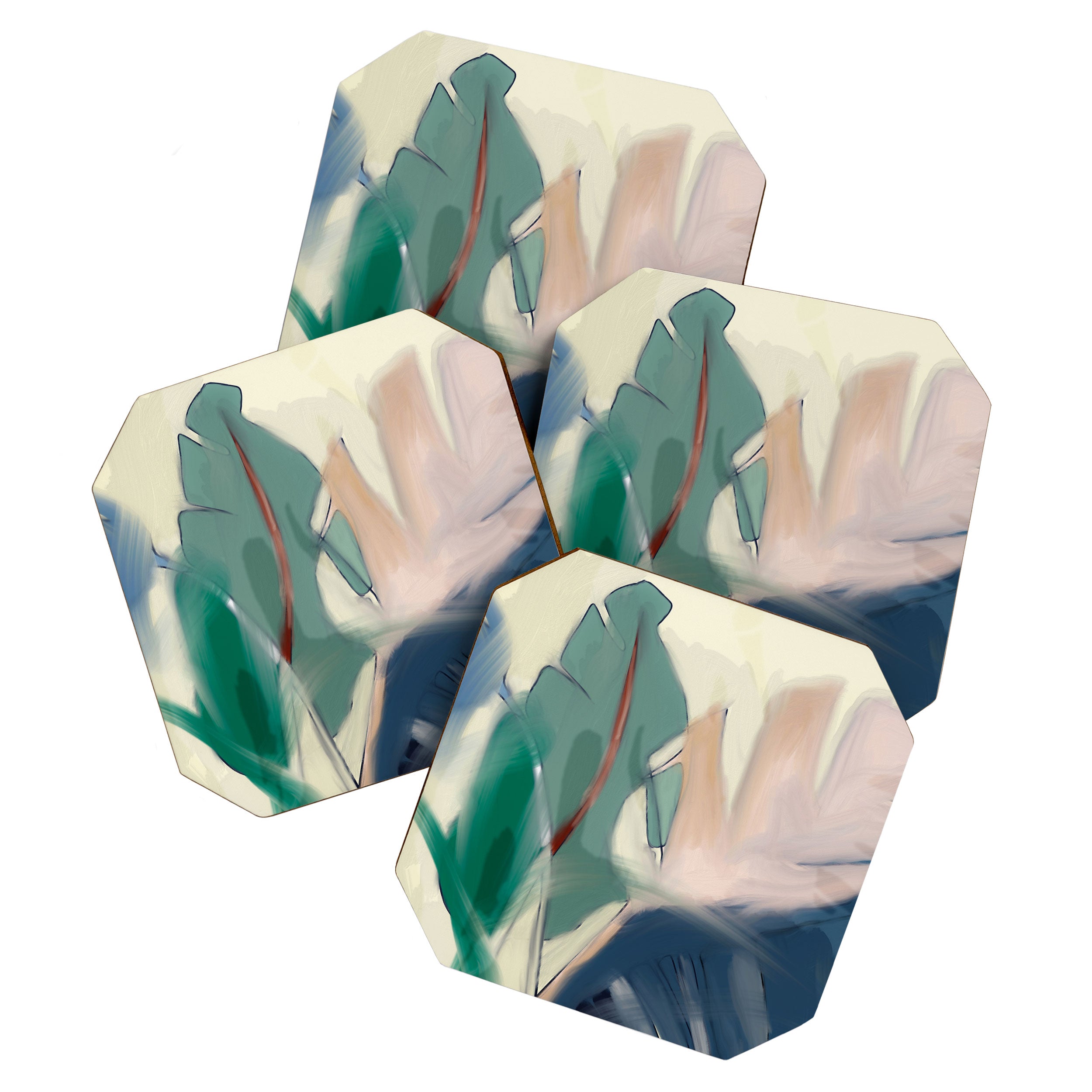 abstract pastel leaves 3 Coaster Gallery Image 1