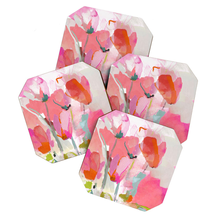 Floral abstract pink art Coaster Gallery Image 1