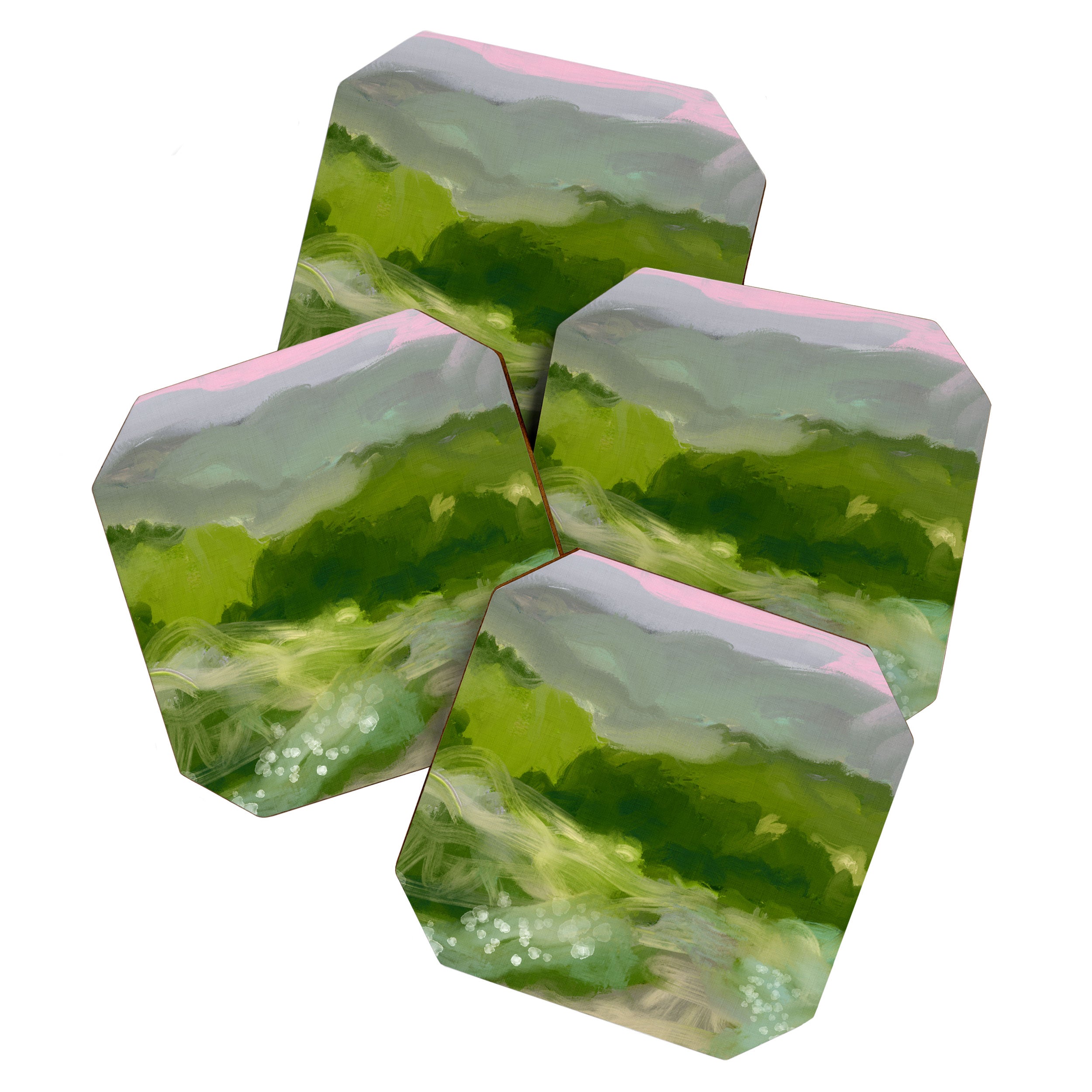 green abstract landscape art Coaster Gallery Image 1