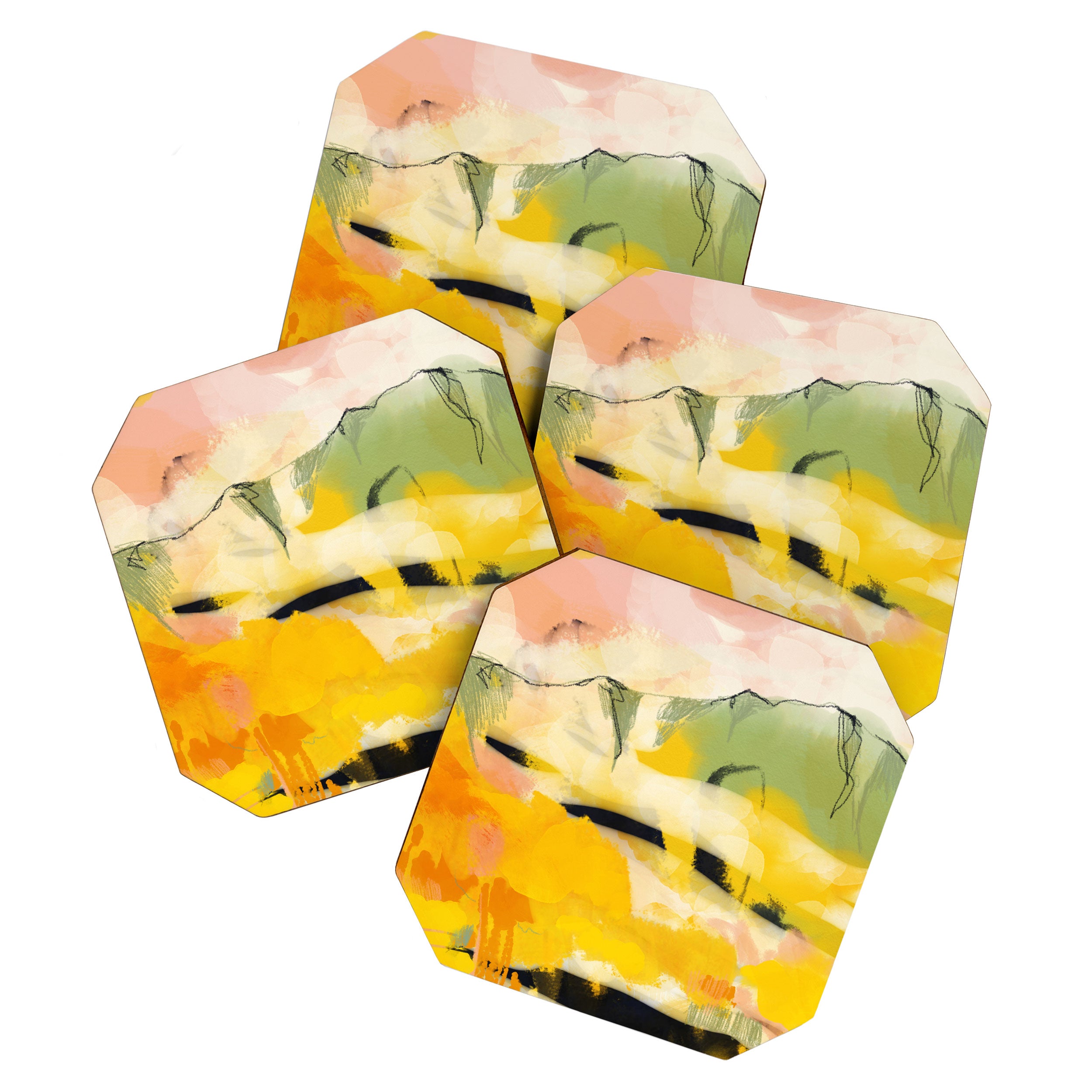 landscape abtract - paysage jaune Coaster Gallery Image 1
