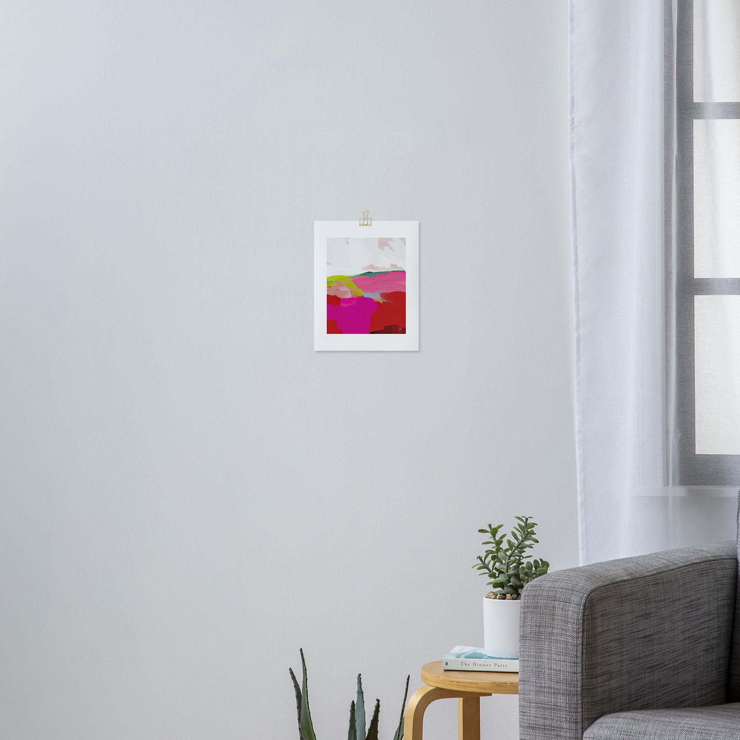 landscape in red with pink abstract art Art Print Gallery Image 3