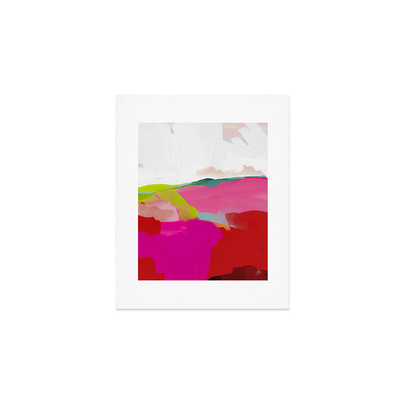 landscape in red with pink abstract art Art Print Gallery Image 1