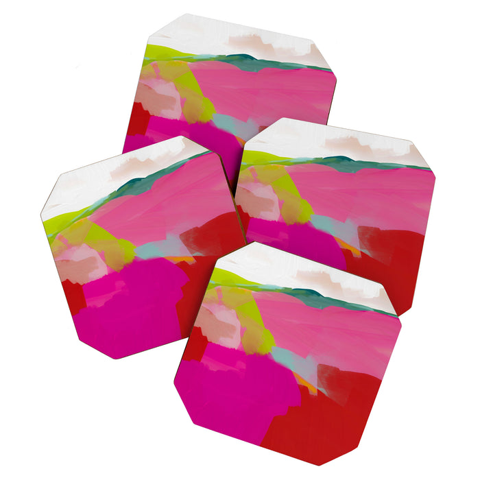 landscape in red with pink abstract art Coaster Gallery Image 1