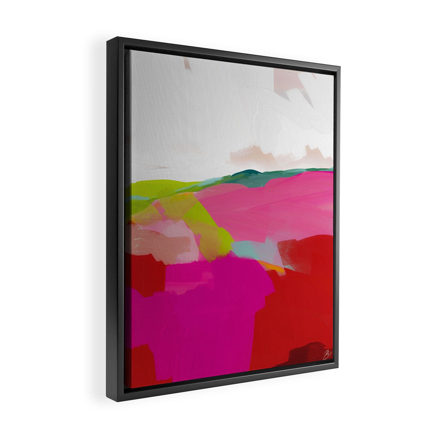 landscape in red with pink abstract art Framed Canvas Print Gallery Image 2