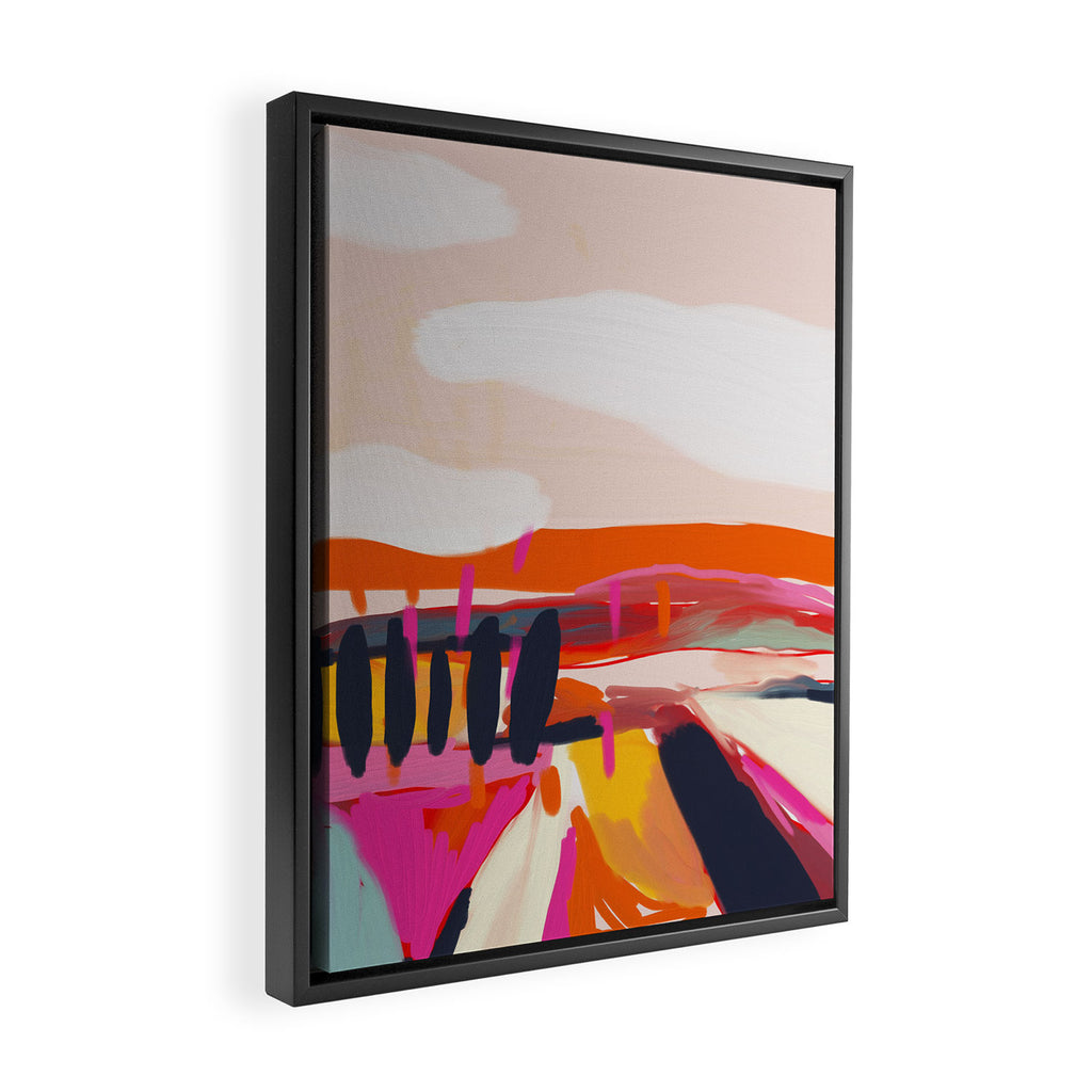 landscape pink peachy abstract Framed Canvas Print Gallery Image 2
