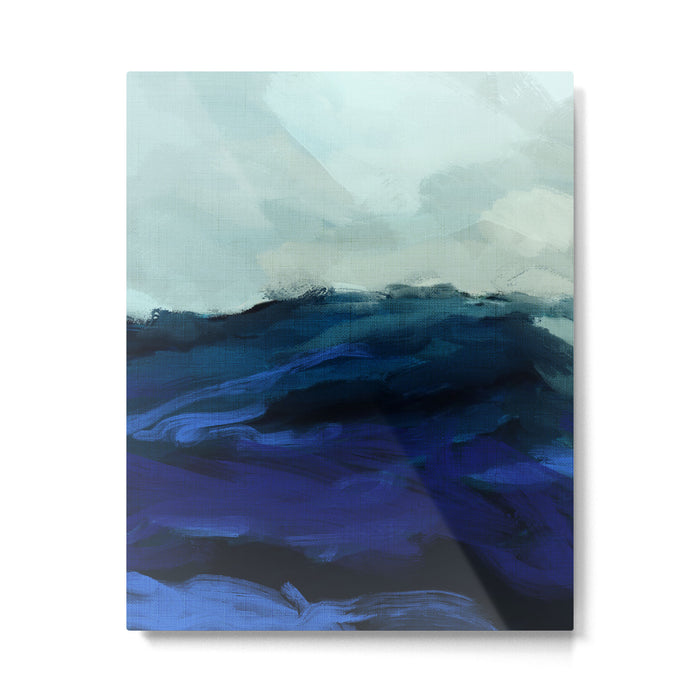ocean wave blue abstract painting Metal Print Gallery Image 1