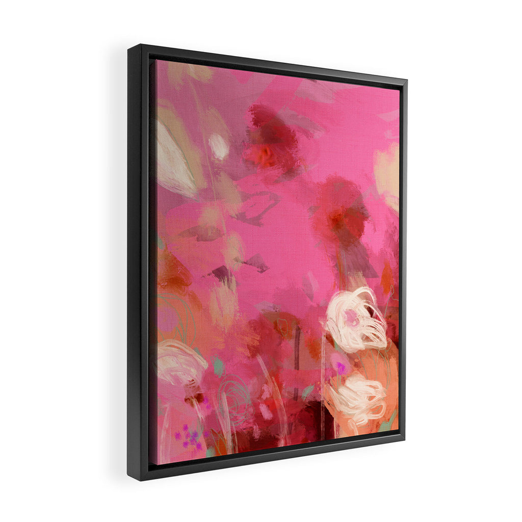 pink floral illusion abstract art Framed Canvas Print Gallery Image 2