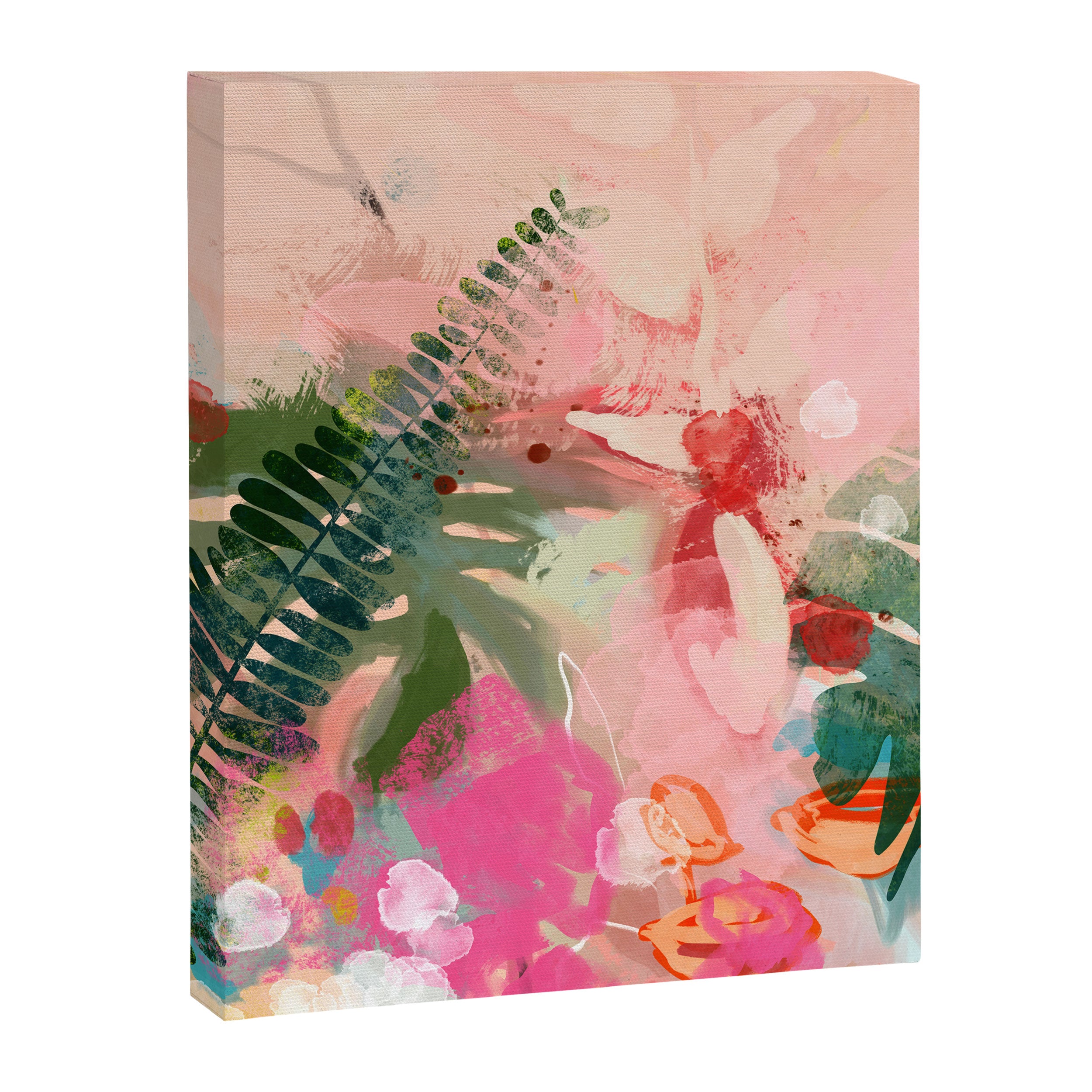 pink jungle leaves art abstract Canvas Print Gallery Image 6