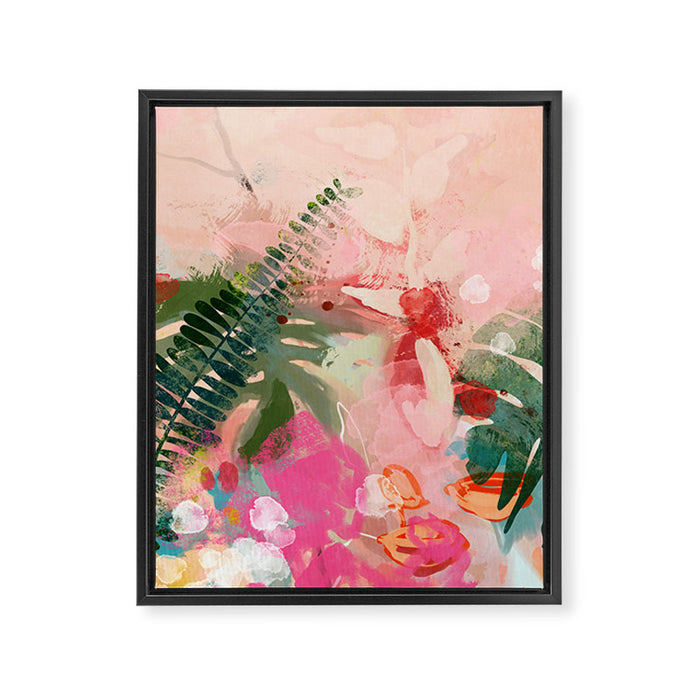 pink jungle leaves art abstract Framed Canvas Print Gallery Image 1