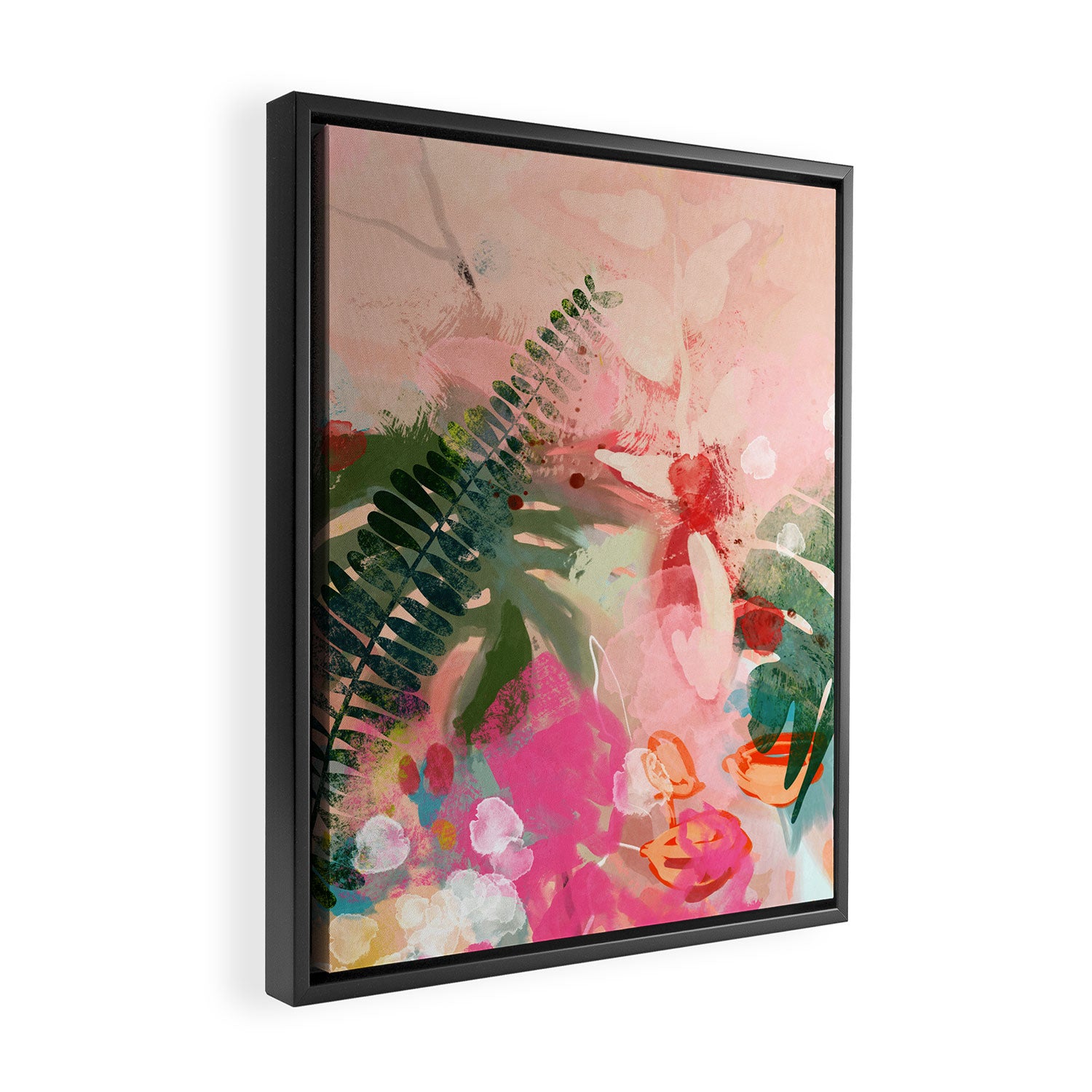 pink jungle leaves art abstract Framed Canvas Print Gallery Image 2