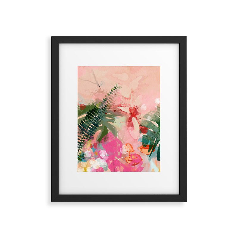 pink jungle leaves art abstract Framed Art Print Gallery Image 5
