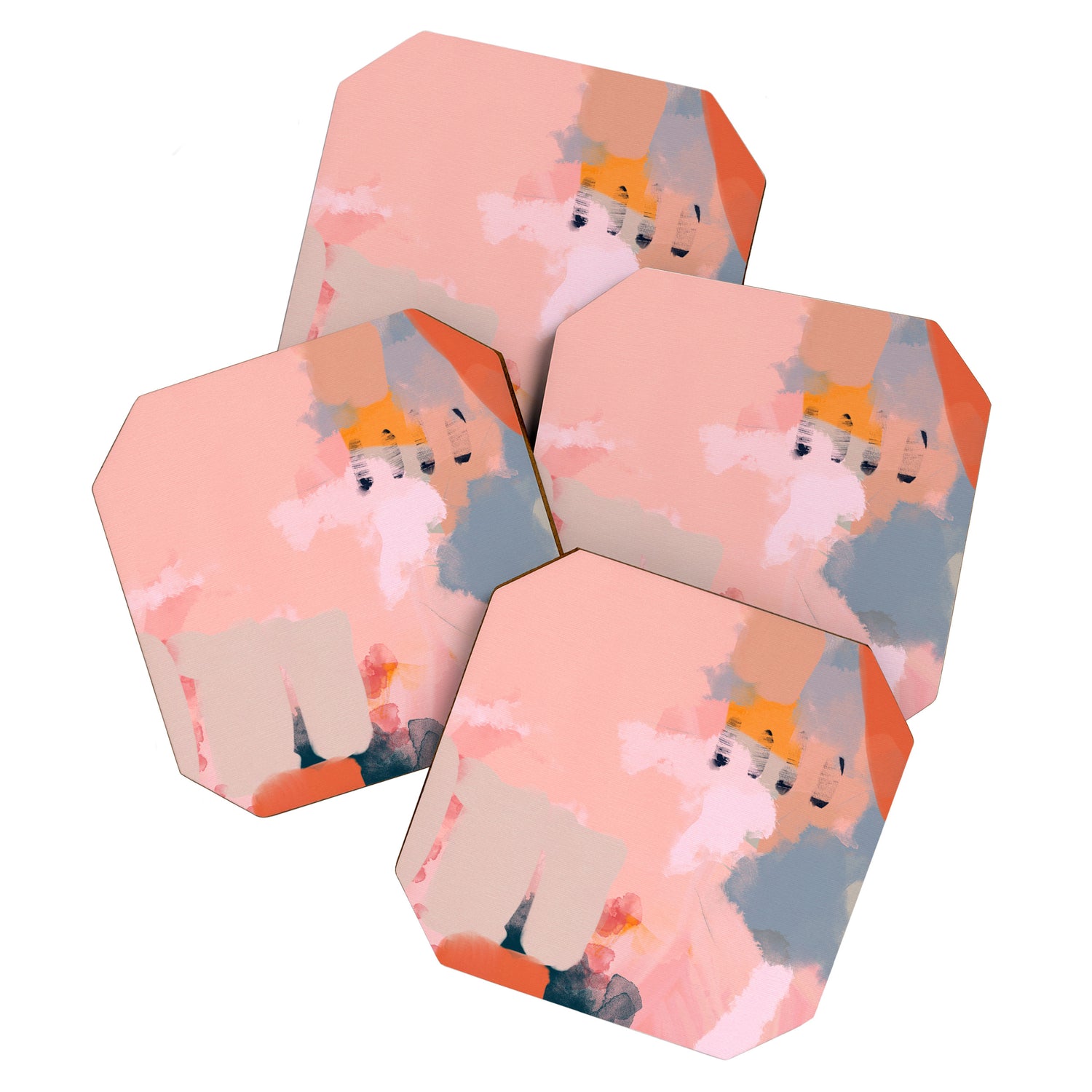 pink peach in terracotta abstract Coaster Gallery Image 1