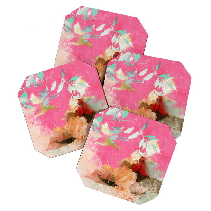 pink peachy branch in summer garden Coaster Gallery Image 1