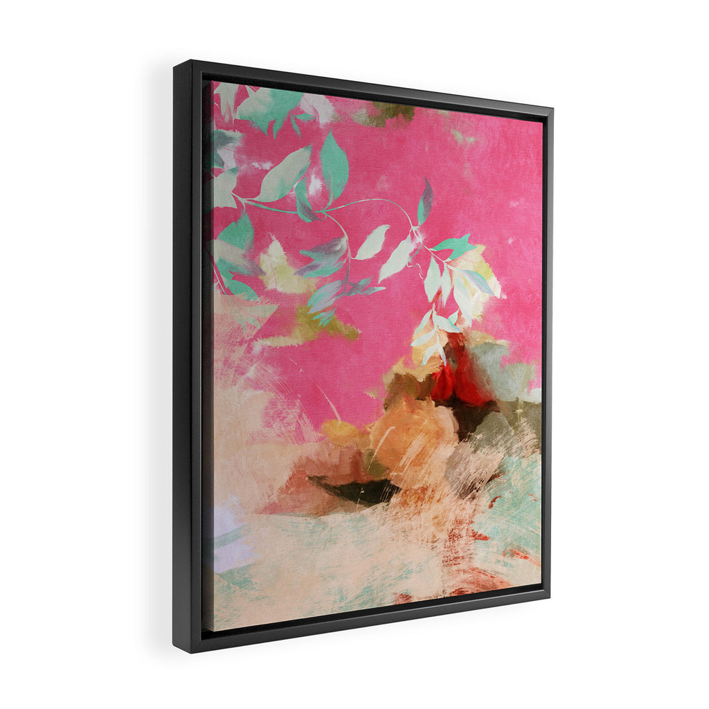 pink peachy branch in summer garden Framed Canvas Print Gallery Image 2