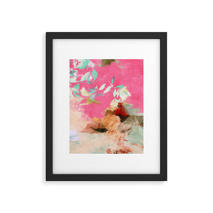 pink peachy branch in summer garden Framed Art Print Gallery Image 1