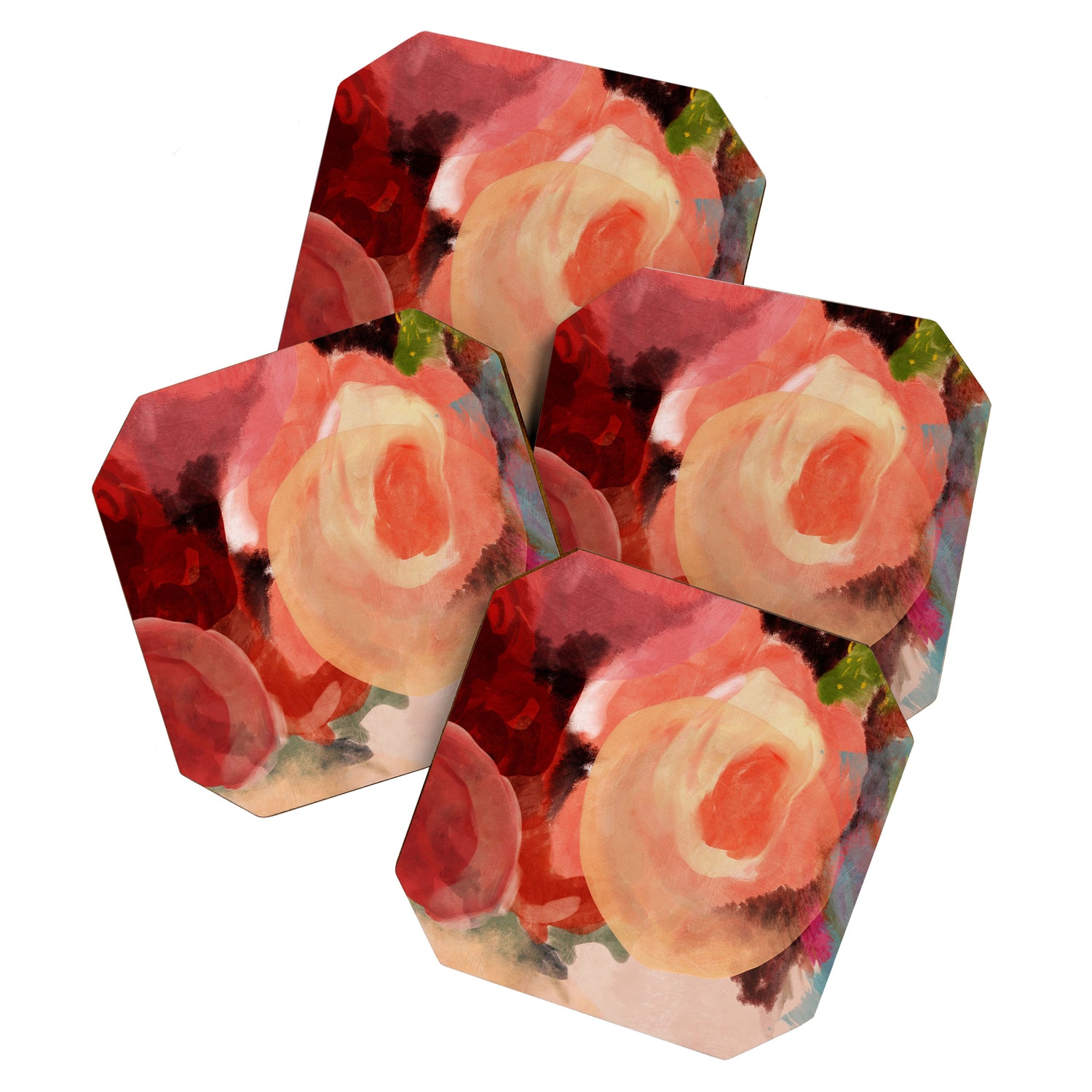 pink summer roses 2 triptych abstract Coaster Gallery Image 1
