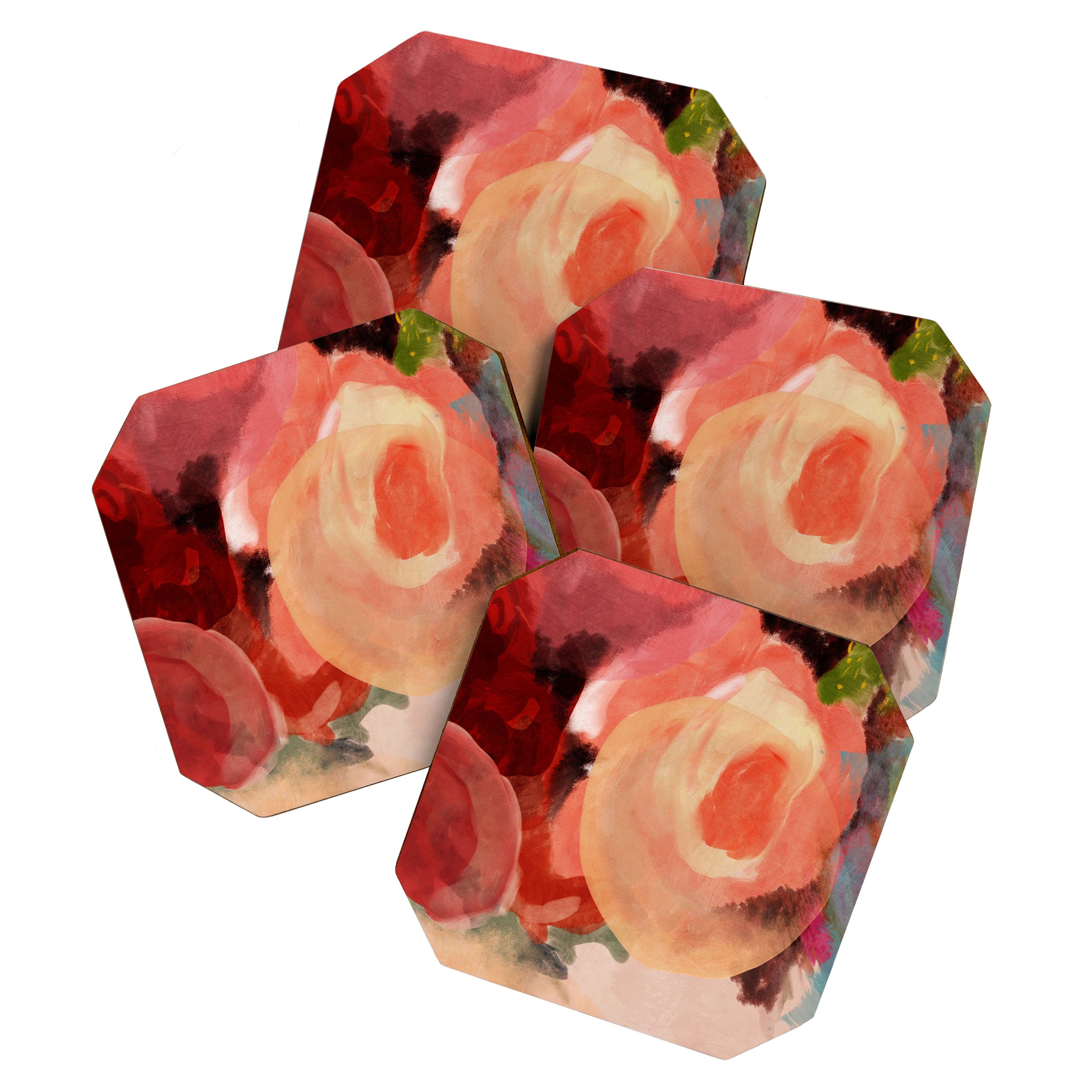 pink summer roses 2 triptych abstract Coaster Gallery Image 1