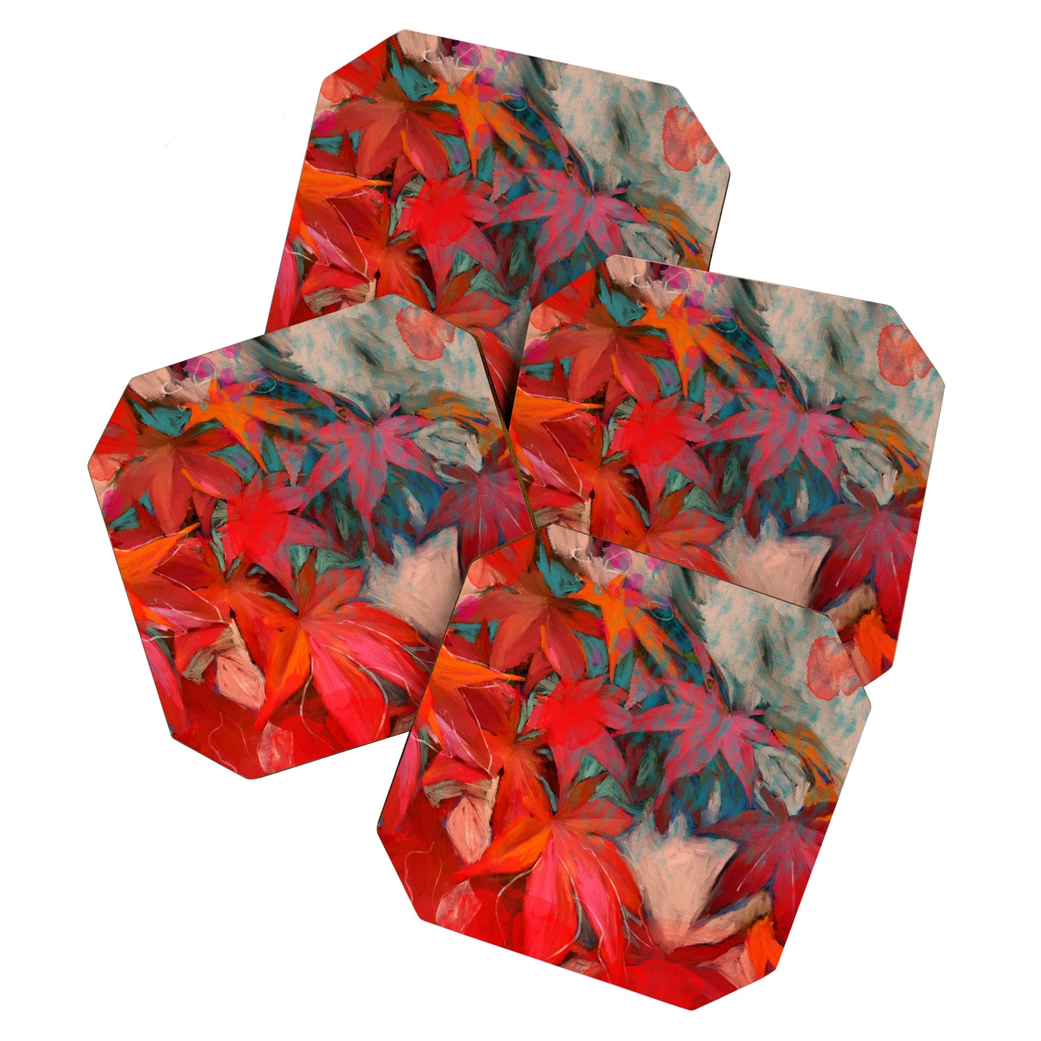 red leaves abstract art Coaster Gallery Image 1