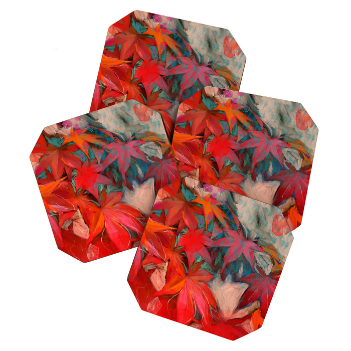red leaves abstract art Coaster Gallery Image 1