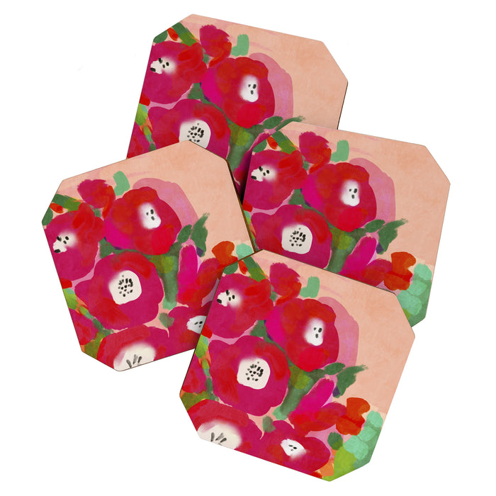 Red Pink Abstract Minimal Floral Coaster Gallery Image 1