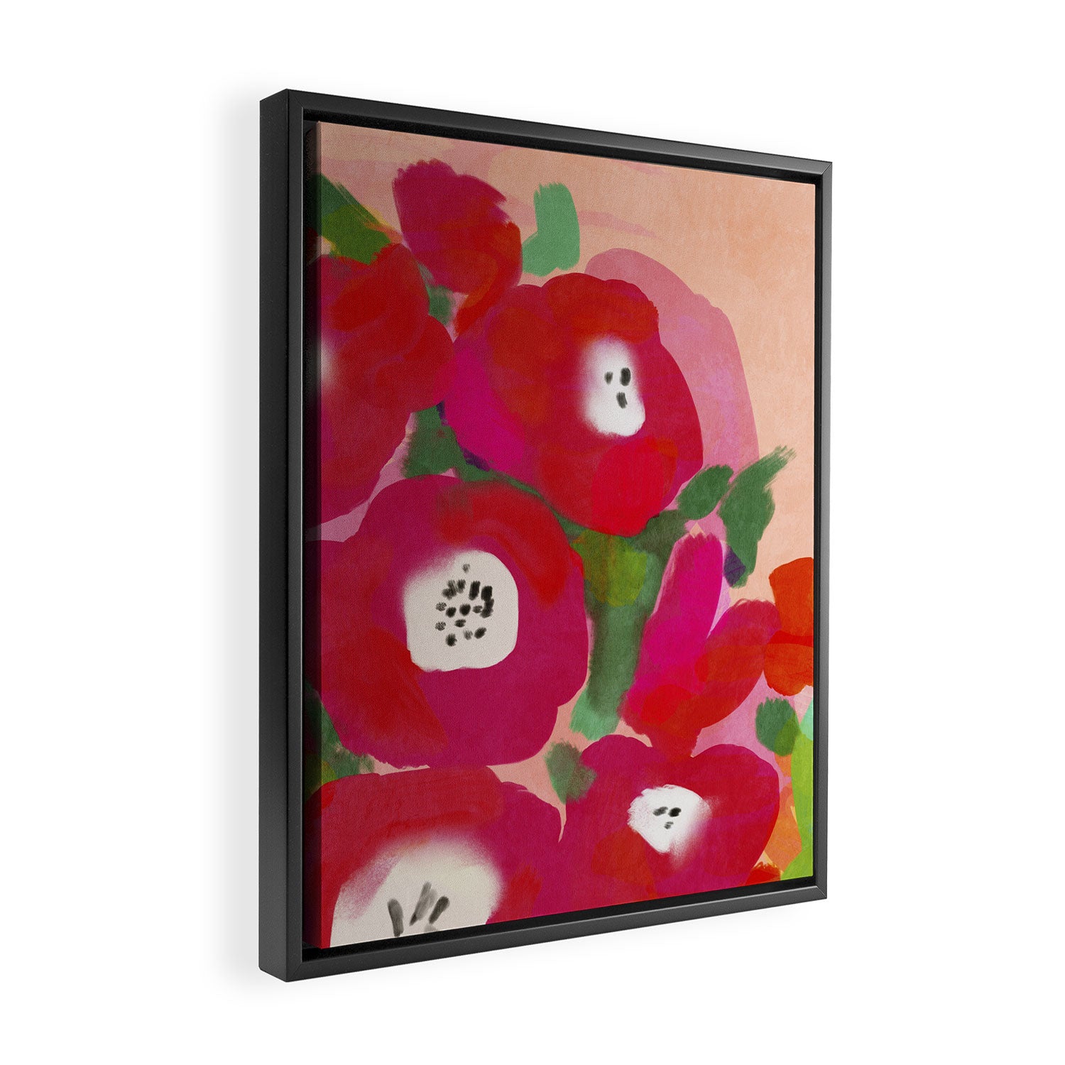 Red Pink Abstract Minimal Floral Framed Canvas Print Gallery Image 2