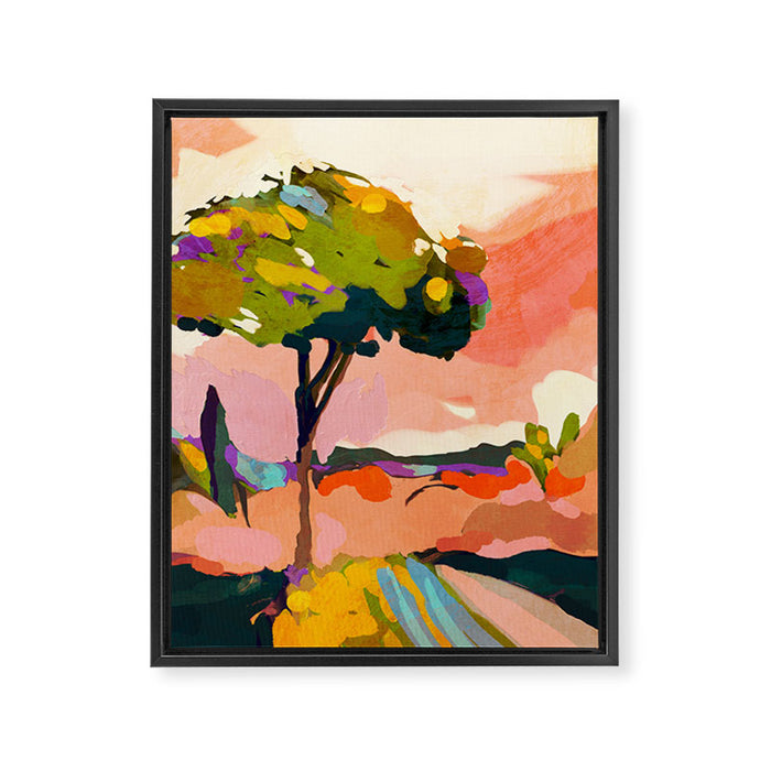 sundown with tree landscape Framed Canvas Print Gallery Image 1