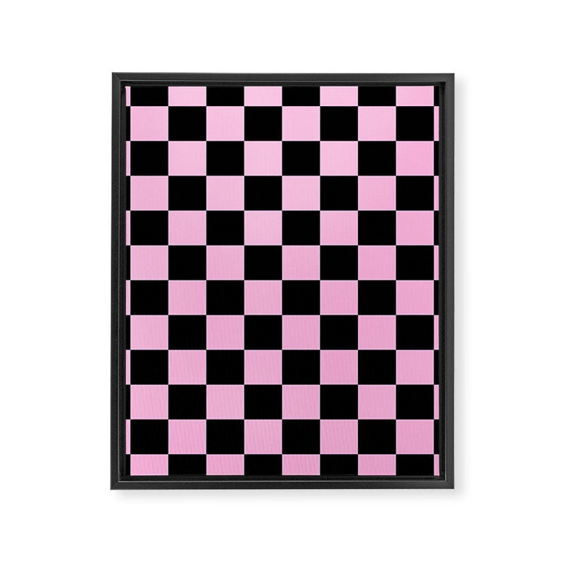 Checkered (Black & Pink Pattern) Framed Canvas Print Gallery Image 8