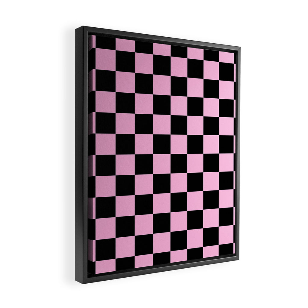 Checkered (Black & Pink Pattern) Framed Canvas Print Gallery Image 2