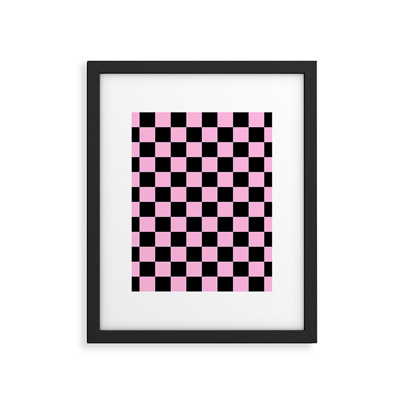 Checkered (Black & Pink Pattern) Framed Art Print Gallery Image 6