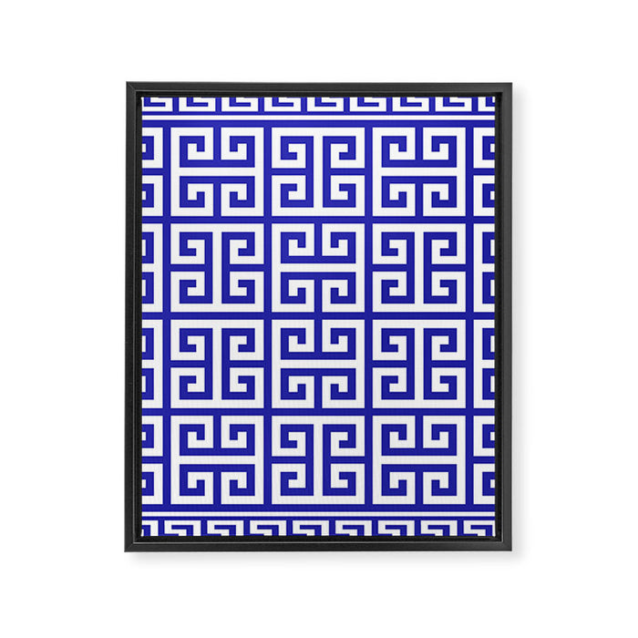 Greek Key (Navy Blue & White Pattern) Framed Canvas Print Gallery Image 1
