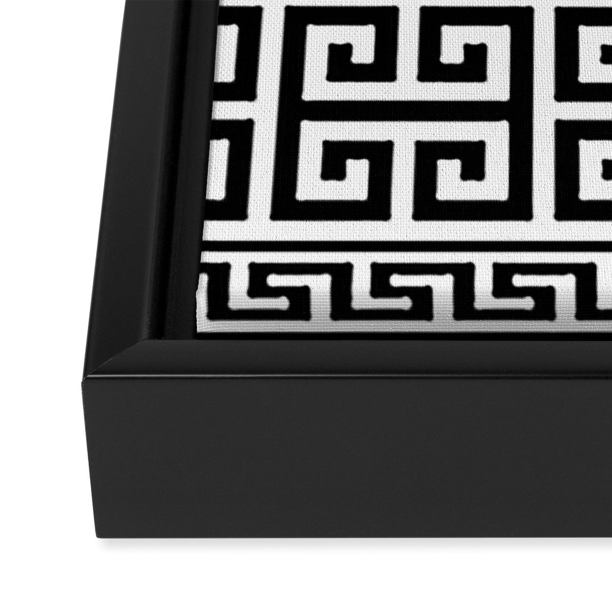Greek Key (White & Black Pattern) Framed Canvas Print Gallery Image 3