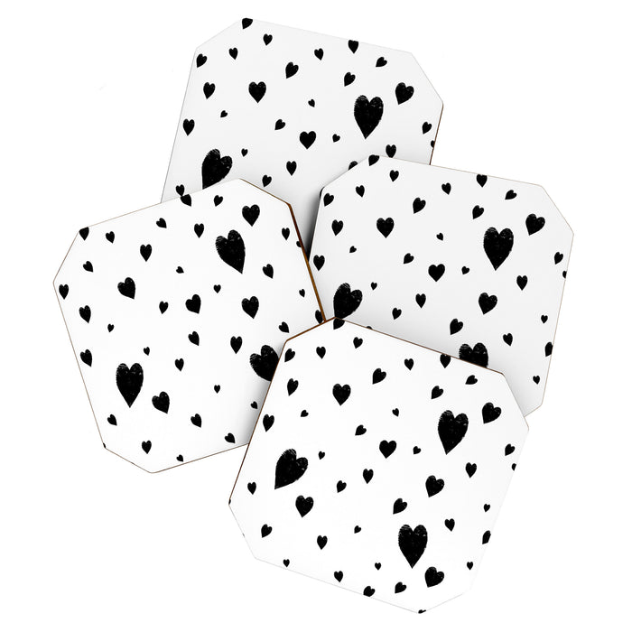 Hand-Drawn Hearts (Black & White Pattern) Coaster Gallery Image 1
