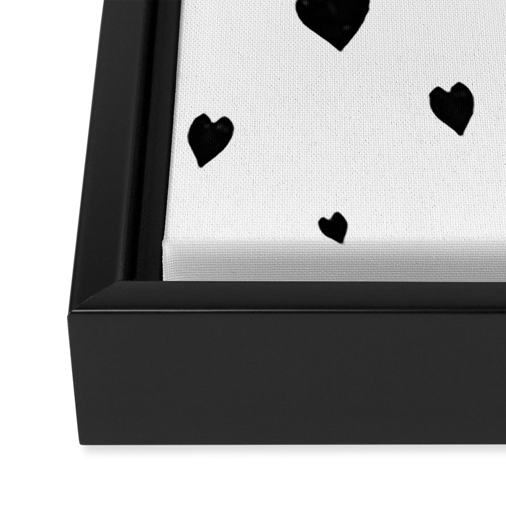 Hand-Drawn Hearts (Black & White Pattern) Framed Canvas Print Gallery Image 3